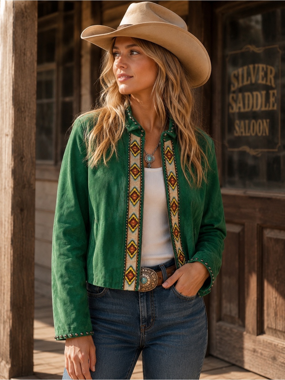 Double D Ranch Beaded Leather Jacket